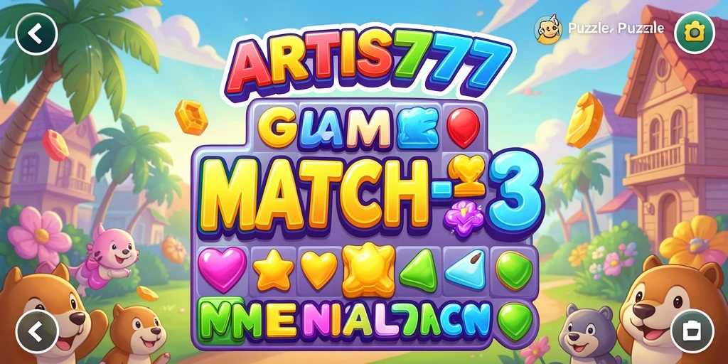 Antarmuka ARTIS777 menampilkan gameplay Puzzle Match-3 yang menarik.