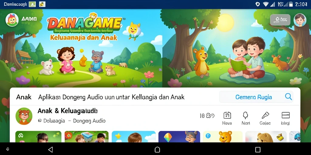 Antarmuka aplikasi DANAGAME yang menarik dan fungsional untuk mendengarkan dongeng.