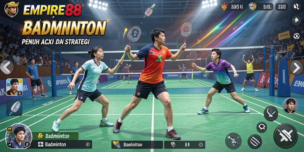 Tampilan antarmuka game Badminton EMPIRE88 yang menarik.