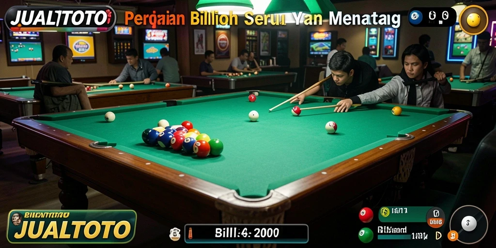 Tampilan antarmuka utama JUALTOTO dengan fitur permainan billiard.